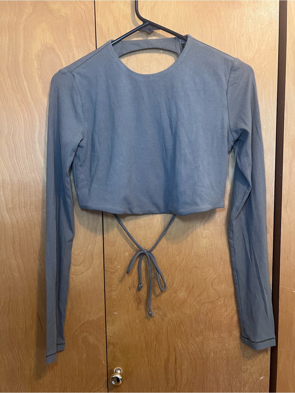 Skim’s Original Ribbed Open Back Tie Cropped Long Sleeve Olive Green Size Large